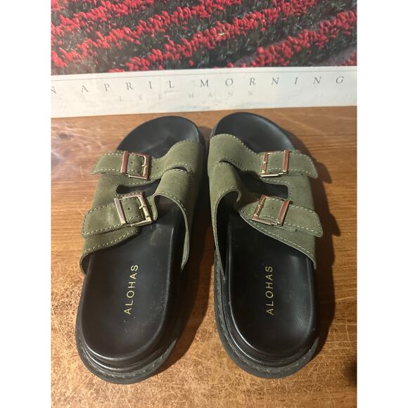 Aloha green Black chunky buckle sandals size 42 Spain Unisex - Picture 5 of 9